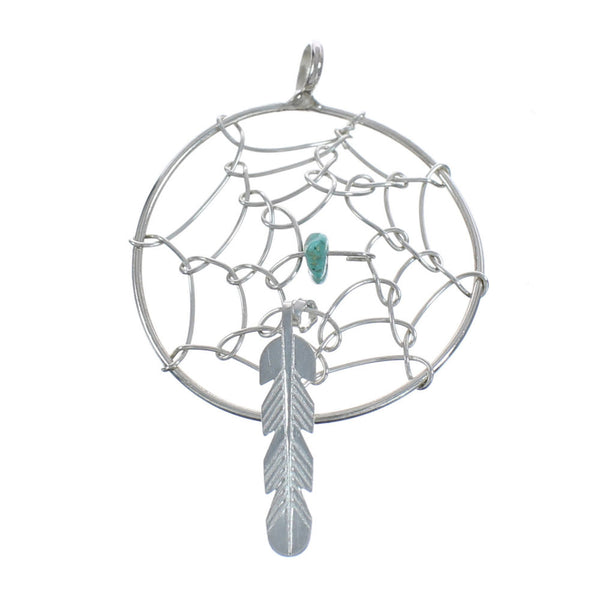 Native American Sterling Silver Turquoise Dream Catcher Feather Pendant JX124498